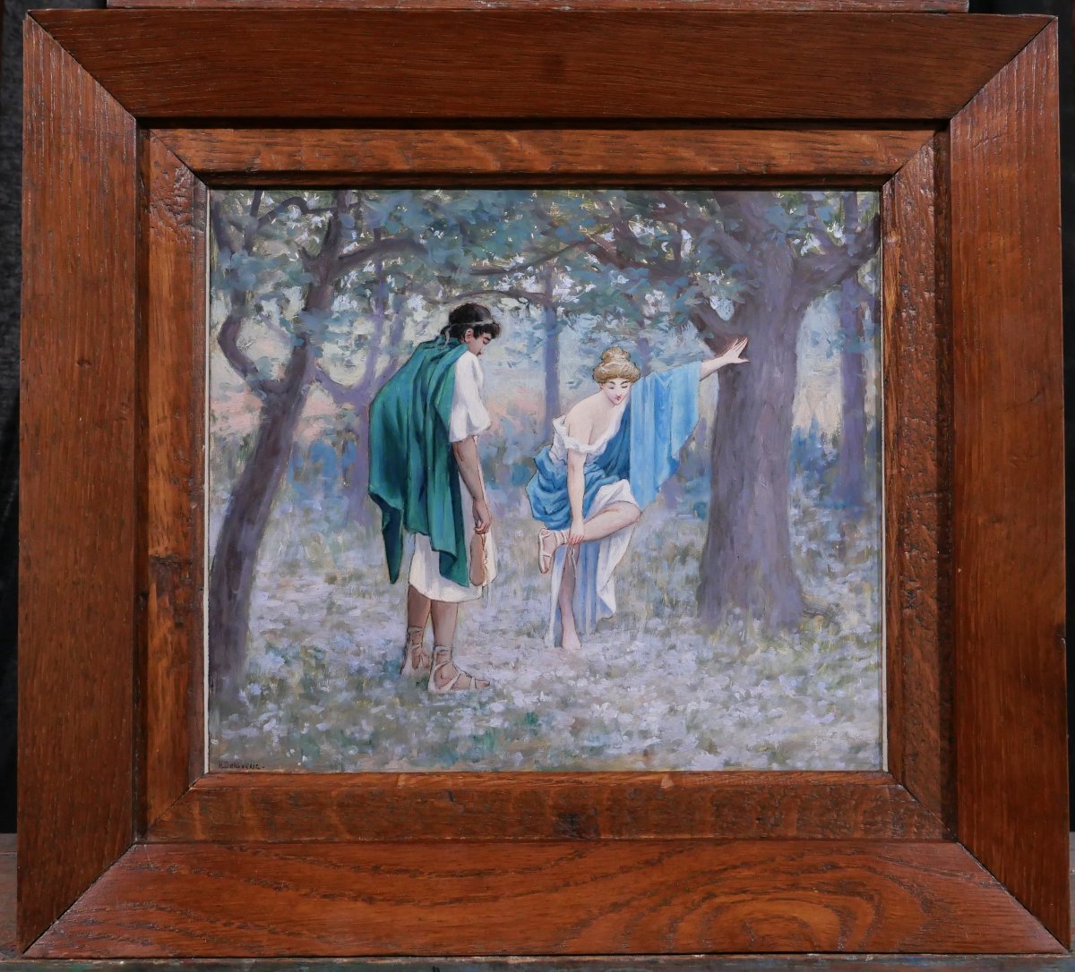 Henri-victor Delavelle 1868-1919 Roman Or Greek Antiquity, Couple, Mythology Painting-photo-2