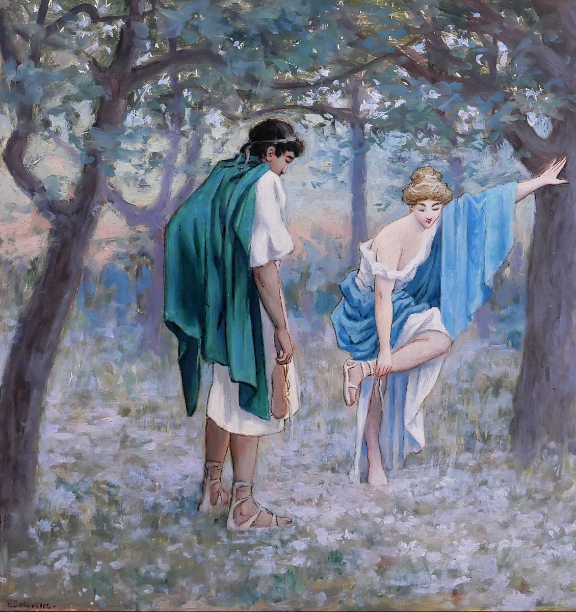 Henri-victor Delavelle 1868-1919 Roman Or Greek Antiquity, Couple, Mythology Painting-photo-4
