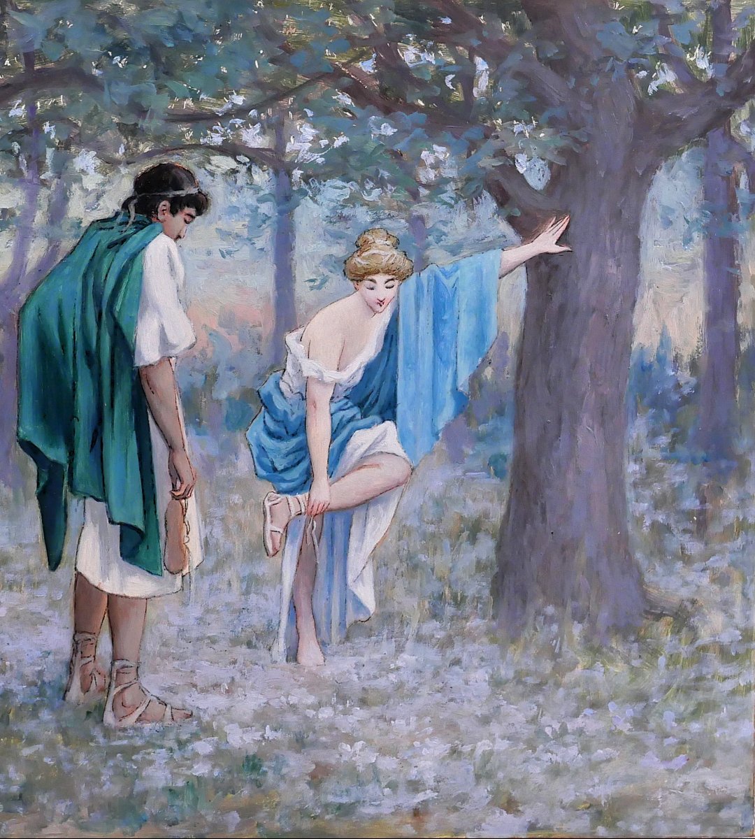 Henri-victor Delavelle 1868-1919 Roman Or Greek Antiquity, Couple, Mythology Painting-photo-1