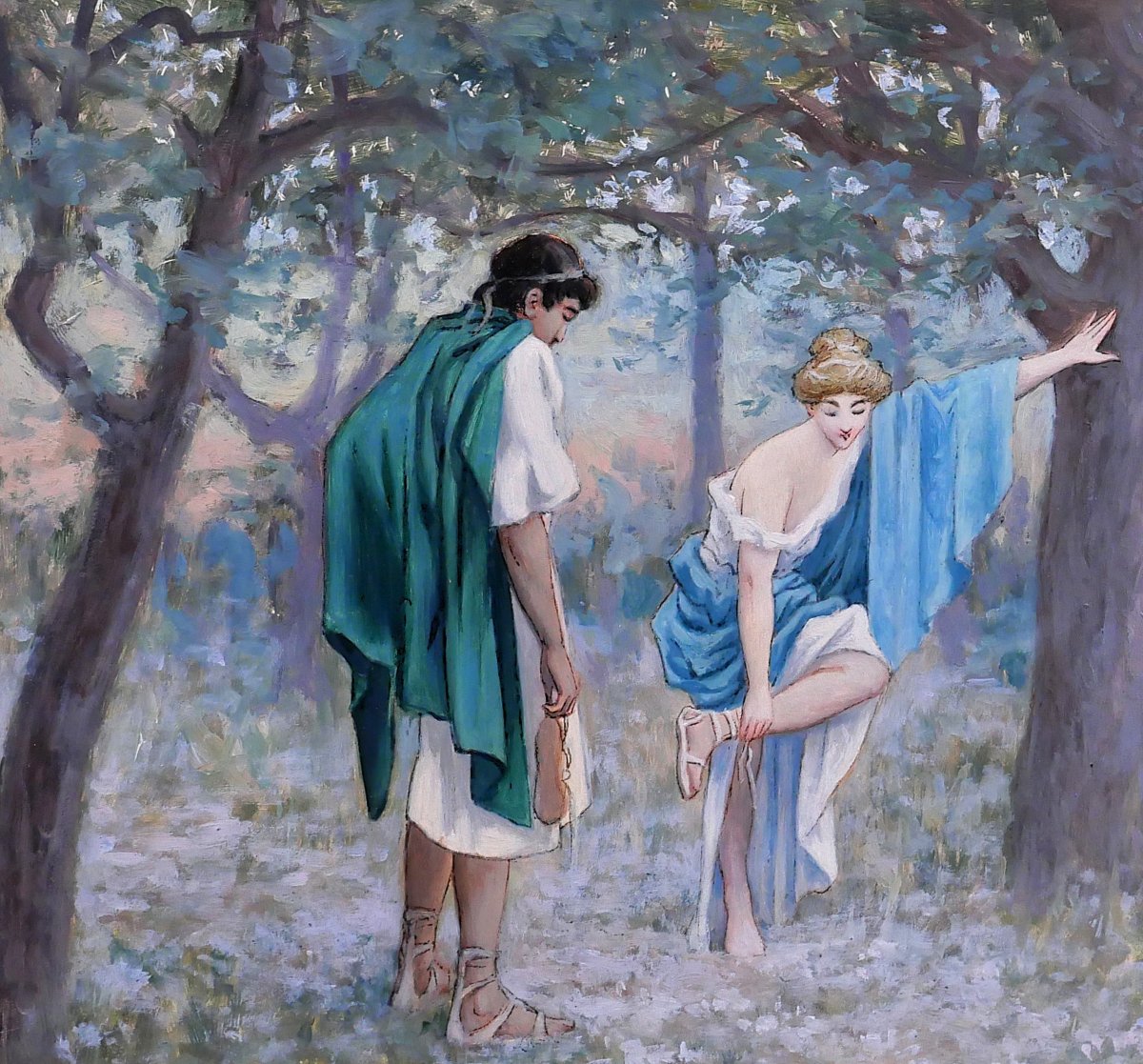 Henri-victor Delavelle 1868-1919 Roman Or Greek Antiquity, Couple, Mythology Painting-photo-2