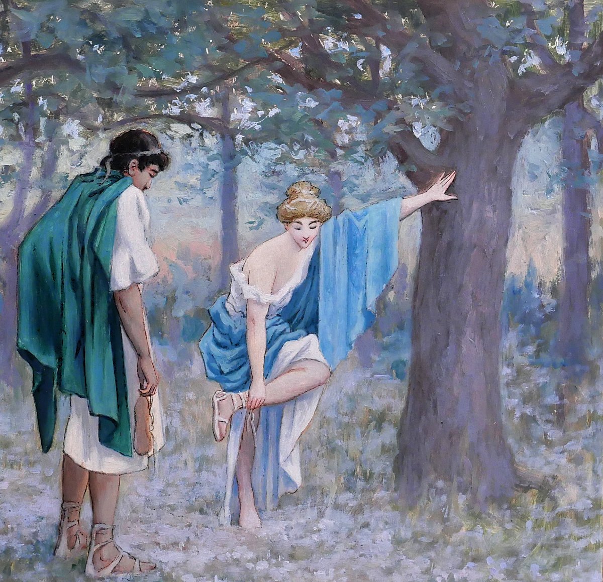 Henri-victor Delavelle 1868-1919 Roman Or Greek Antiquity, Couple, Mythology Painting-photo-3