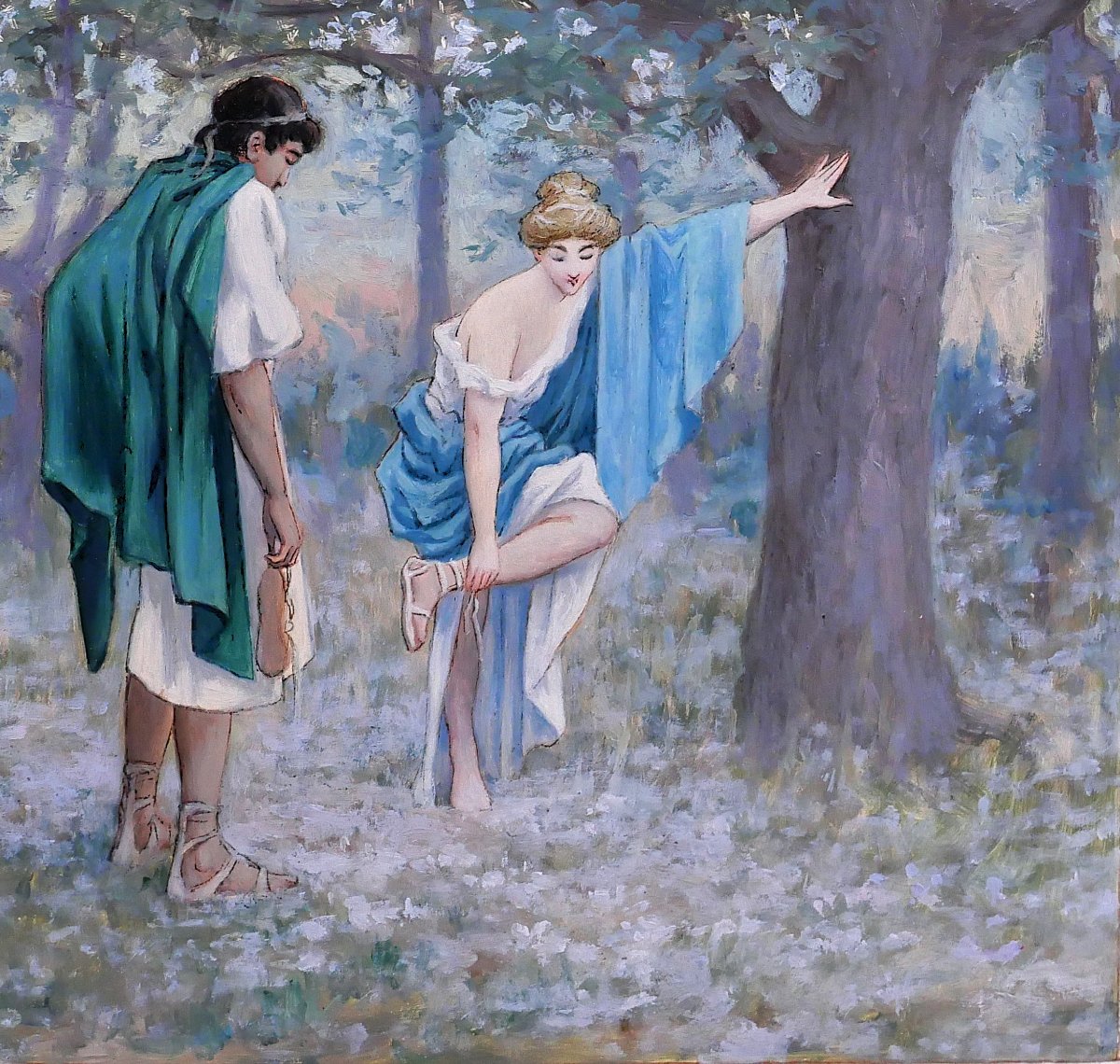 Henri-victor Delavelle 1868-1919 Roman Or Greek Antiquity, Couple, Mythology Painting-photo-4