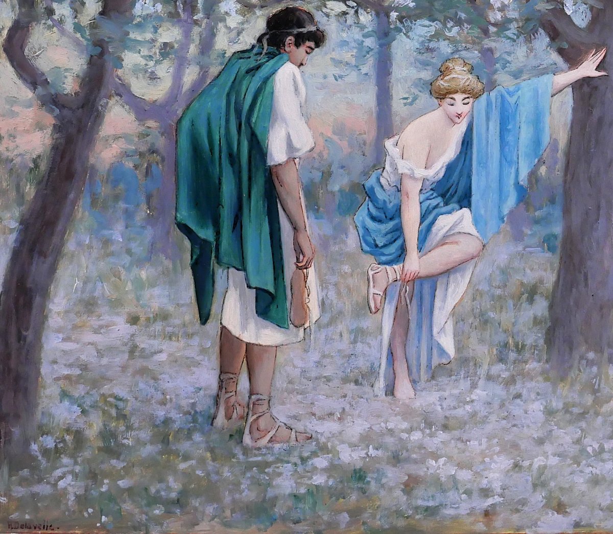 Henri-victor Delavelle 1868-1919 Roman Or Greek Antiquity, Couple, Mythology Painting-photo-5