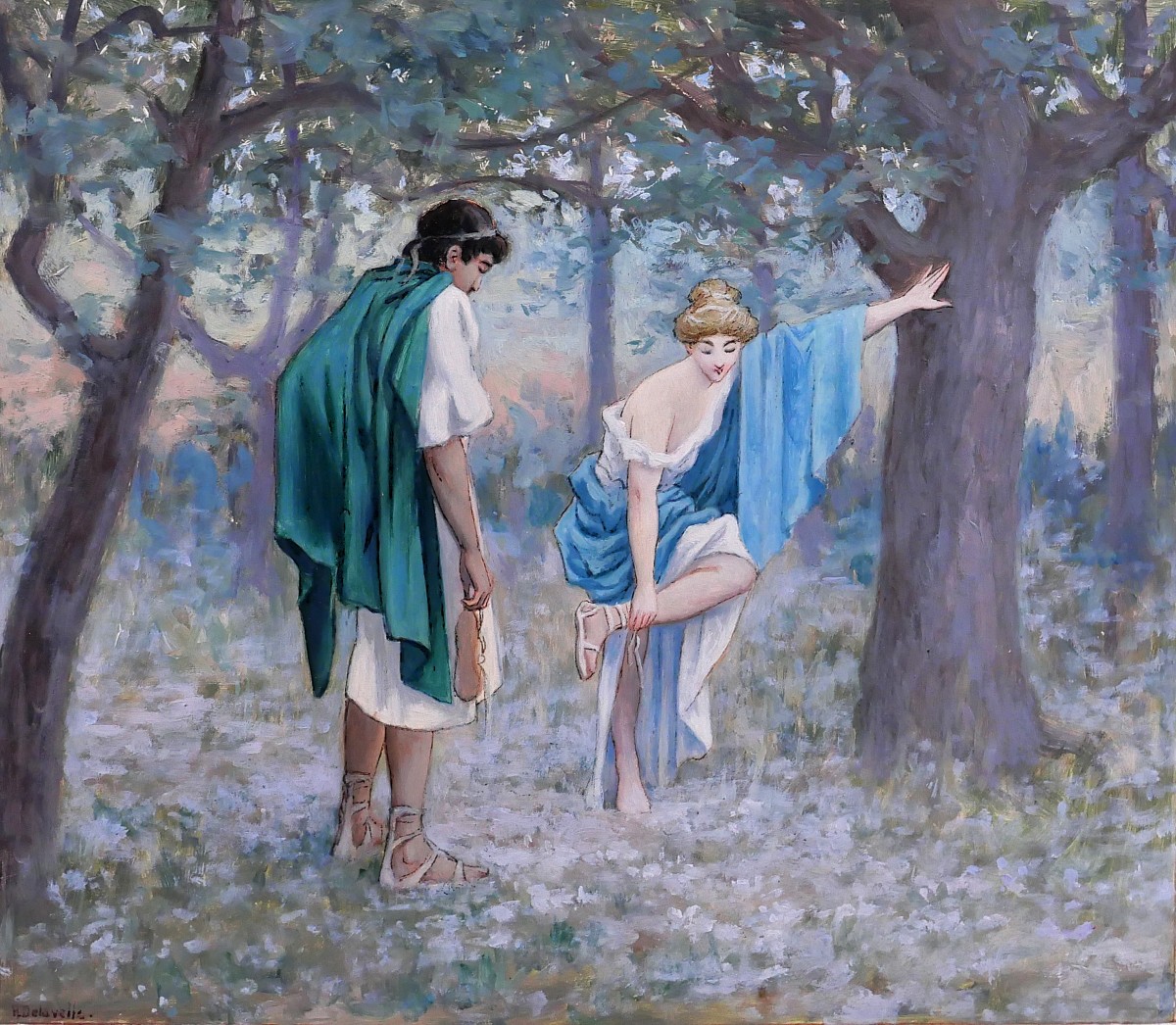 Henri-victor Delavelle 1868-1919 Roman Or Greek Antiquity, Couple, Mythology Painting