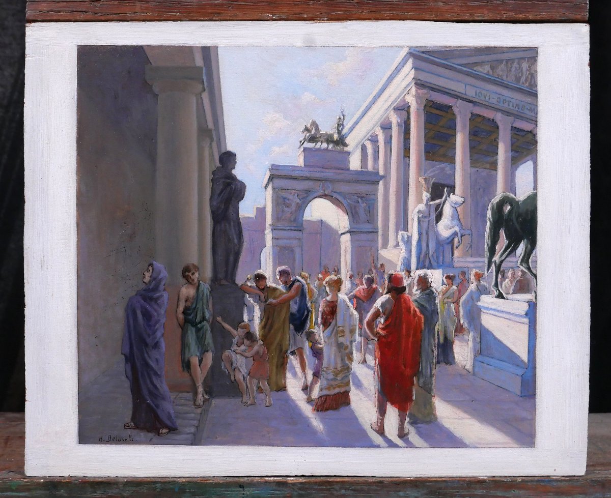 Henri-victor Delavelle 1868-1919 Roman Antiquity, Street Scene, Painting Italy Rome Landscape-photo-3