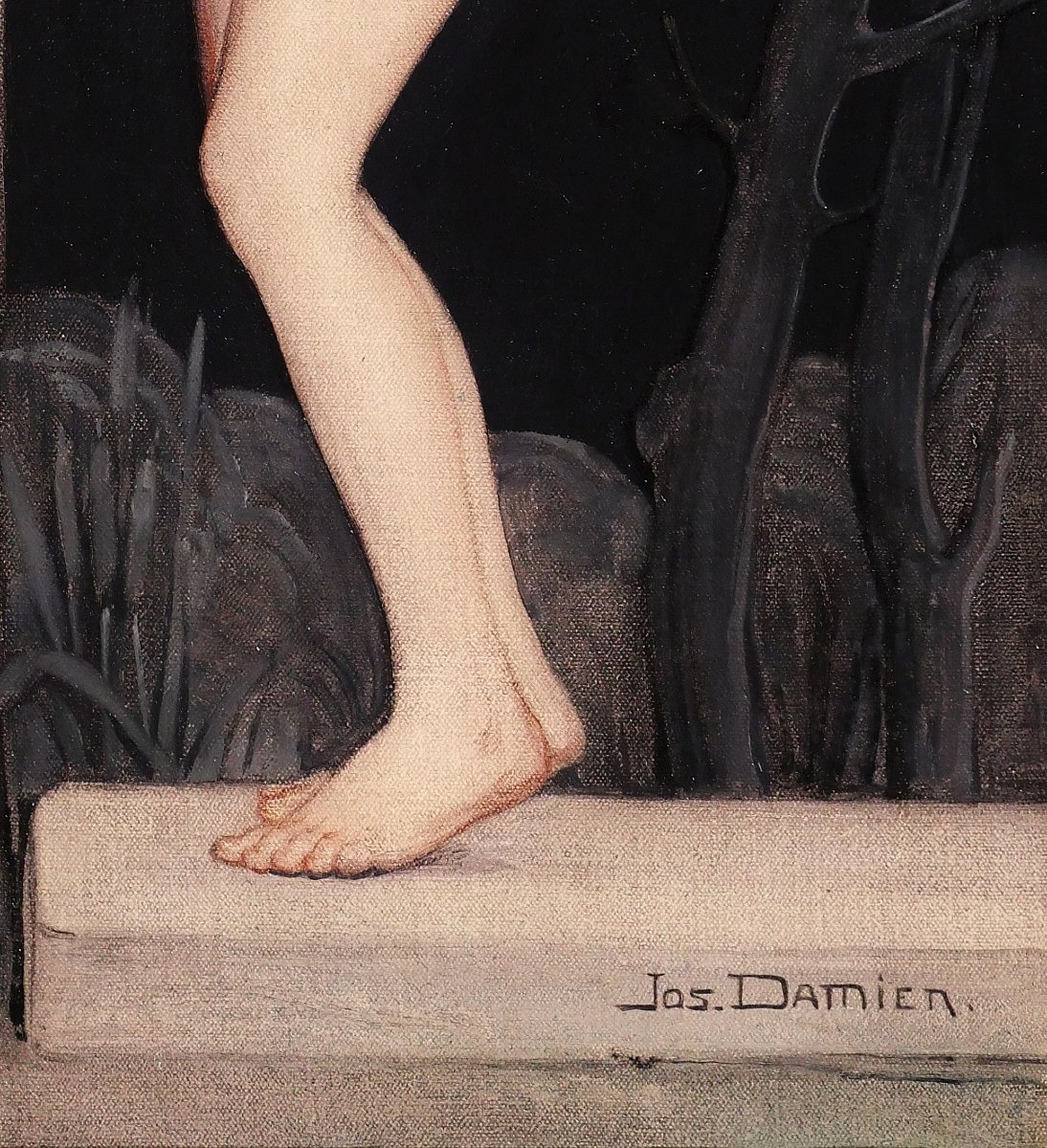 Jos Damien 1879-1973 Nude Woman With A Sheet, Painting, Art Nouveau, Symbolism Belgium-photo-5