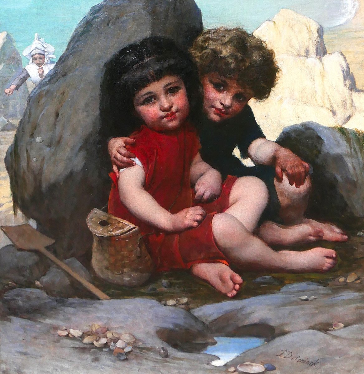 Pierre De Coninck 1828-1910 Brittany, Children Playing Hide And Seek, Large Painting, Salon 1889-photo-1