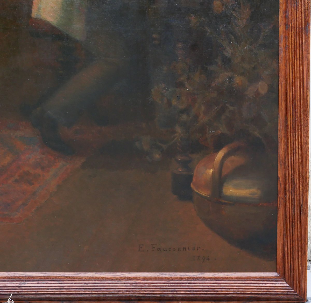 Emile-Eugène FAUCONNIER 1857-1938 Concert, effet du soir, grand tableau, 1894 musique violon-photo-7
