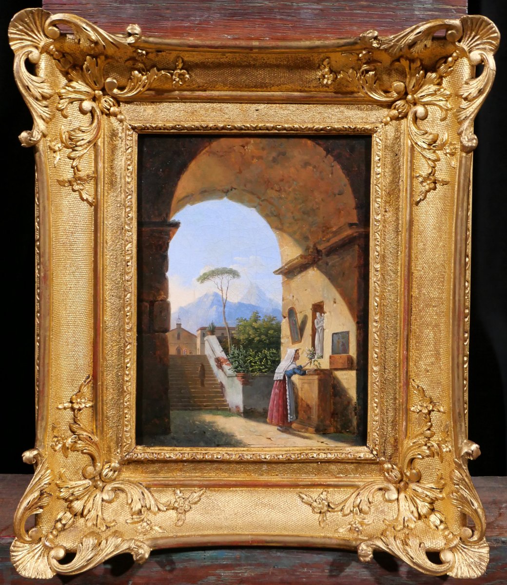 Jean-baptiste Berlot 1775-1840 Italy, Oratory In An Ancient Ruin, Painting, Landscape-photo-2