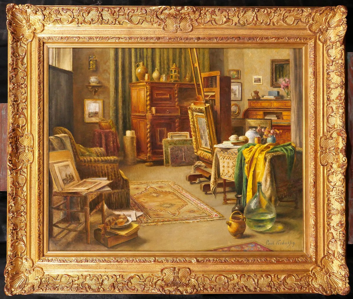 Paul Verdussen 1868-1944 The Painter's Studio, Interior, Painting, Circa 1900, Belgium-photo-2