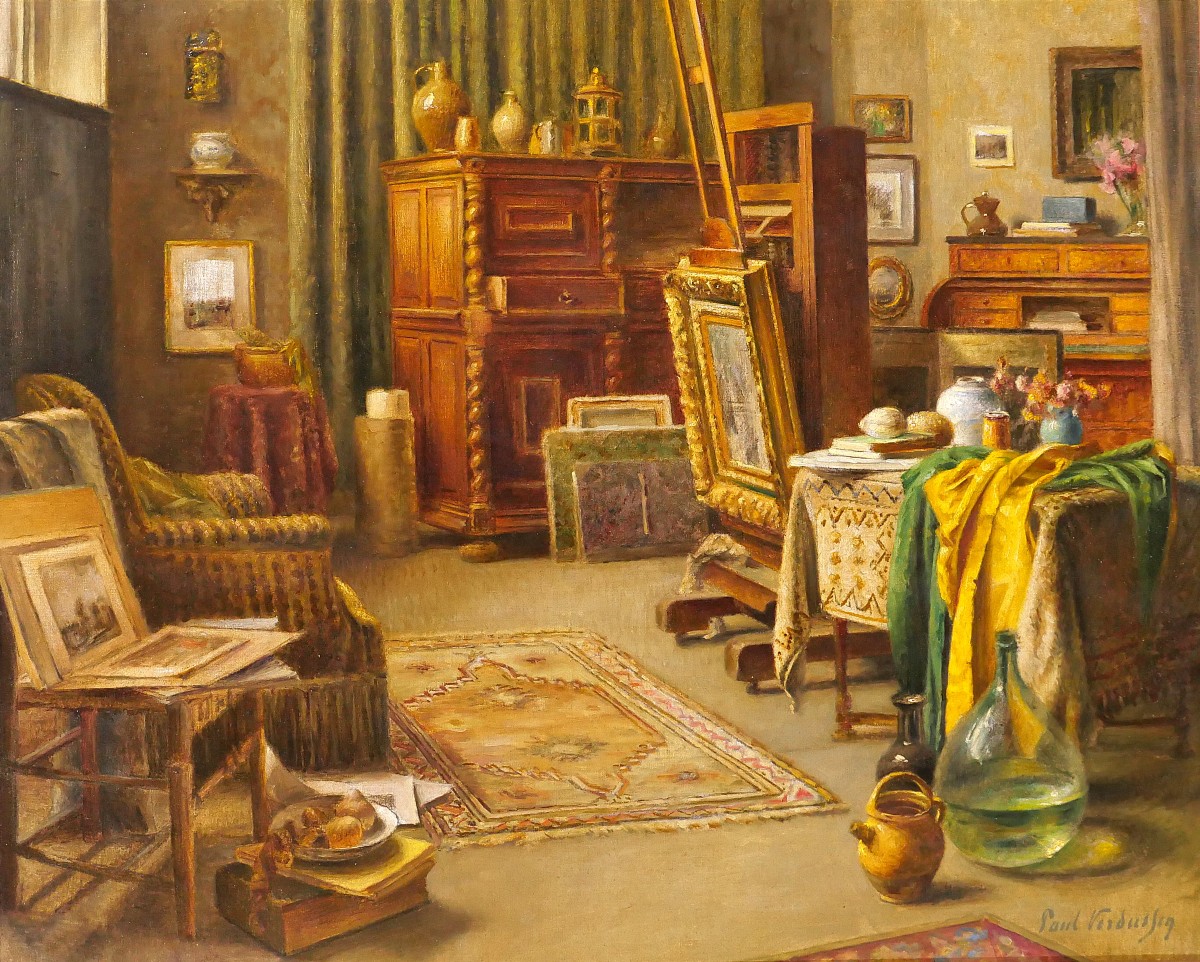 Paul Verdussen 1868-1944 The Painter's Studio, Interior, Painting, Circa 1900, Belgium