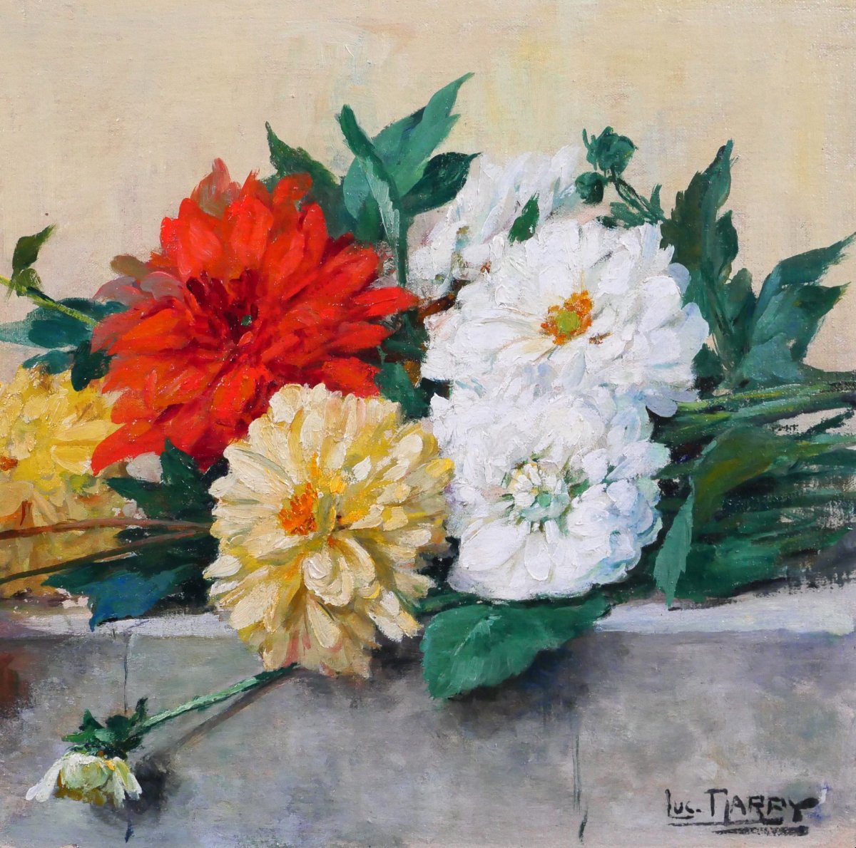 Lucien Gilbert Darpy, Bouquet Of Flowers, Painting, Circa 1920-30, Garden, Still Life-photo-4
