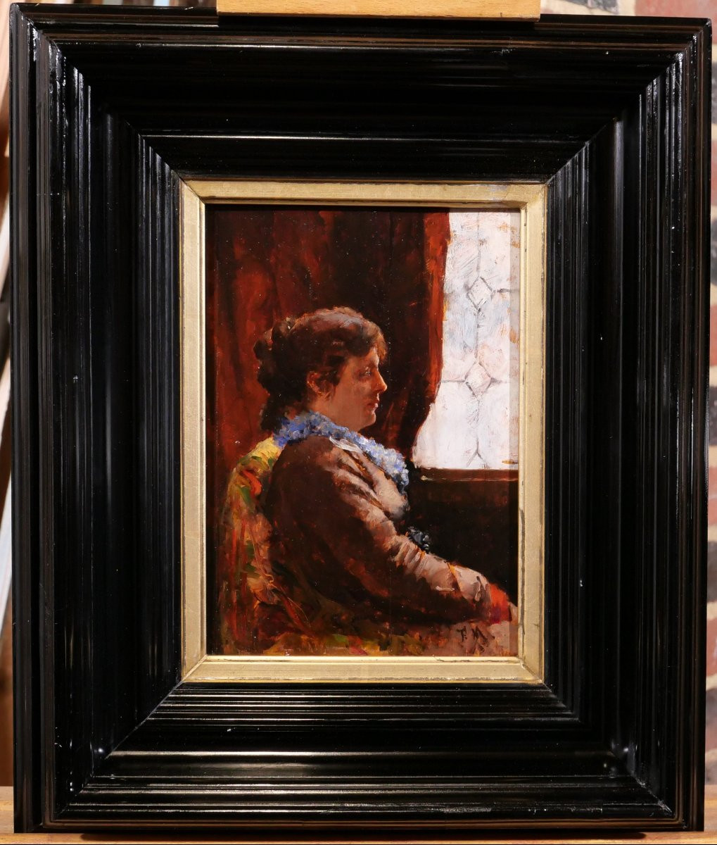 Francisco Miralles Y Galup 1848-1901 Portrait Of A Woman, Painting Spain 1870-80 Impressionism-photo-2