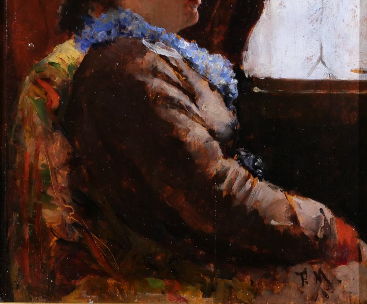 Francisco Miralles Y Galup 1848-1901 Portrait Of A Woman, Painting Spain 1870-80 Impressionism-photo-4
