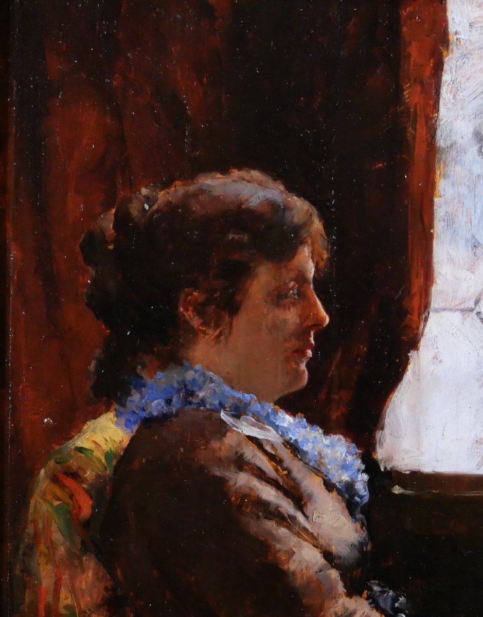 Francisco Miralles Y Galup 1848-1901 Portrait Of A Woman, Painting Spain 1870-80 Impressionism-photo-1
