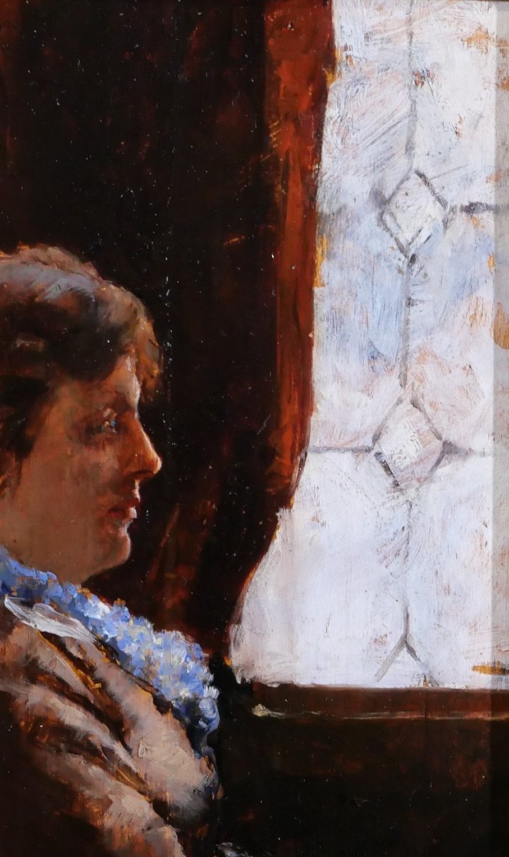 Francisco Miralles Y Galup 1848-1901 Portrait Of A Woman, Painting Spain 1870-80 Impressionism-photo-2