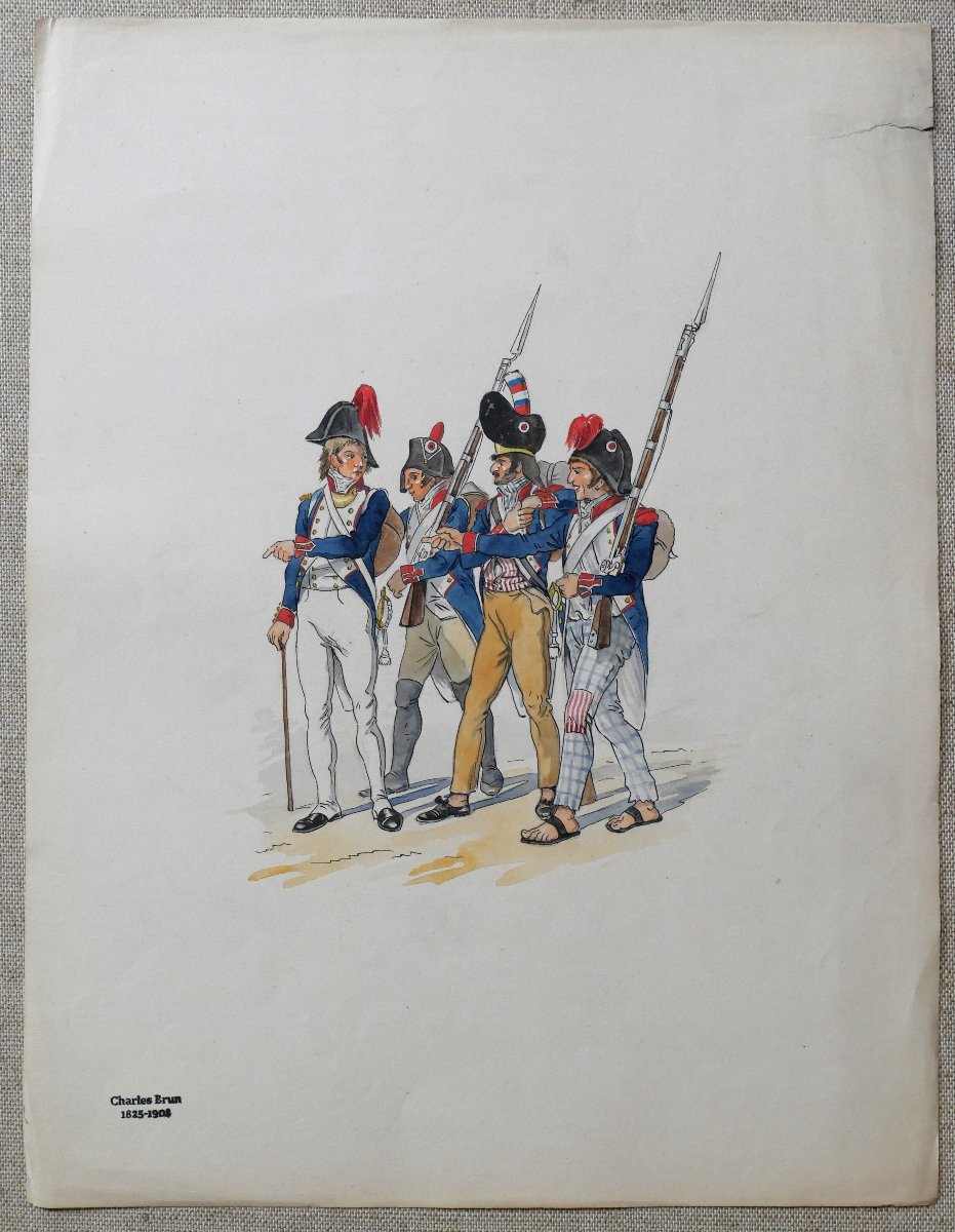 Charles Guillaume Brun 1825- 1908 Soldiers, Empire Directory Drawing Uniform Napoleon Militaria-photo-2