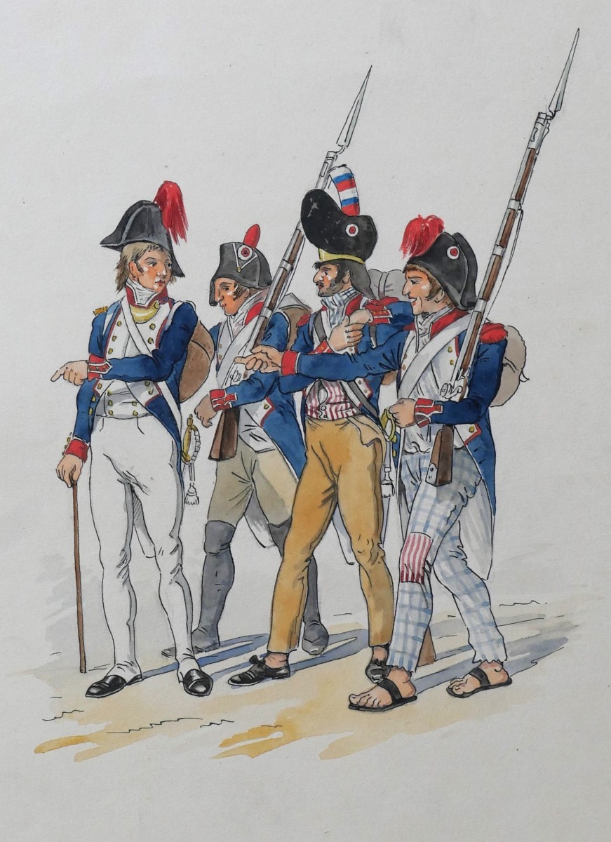 Charles Guillaume Brun 1825- 1908 Soldiers, Empire Directory Drawing Uniform Napoleon Militaria