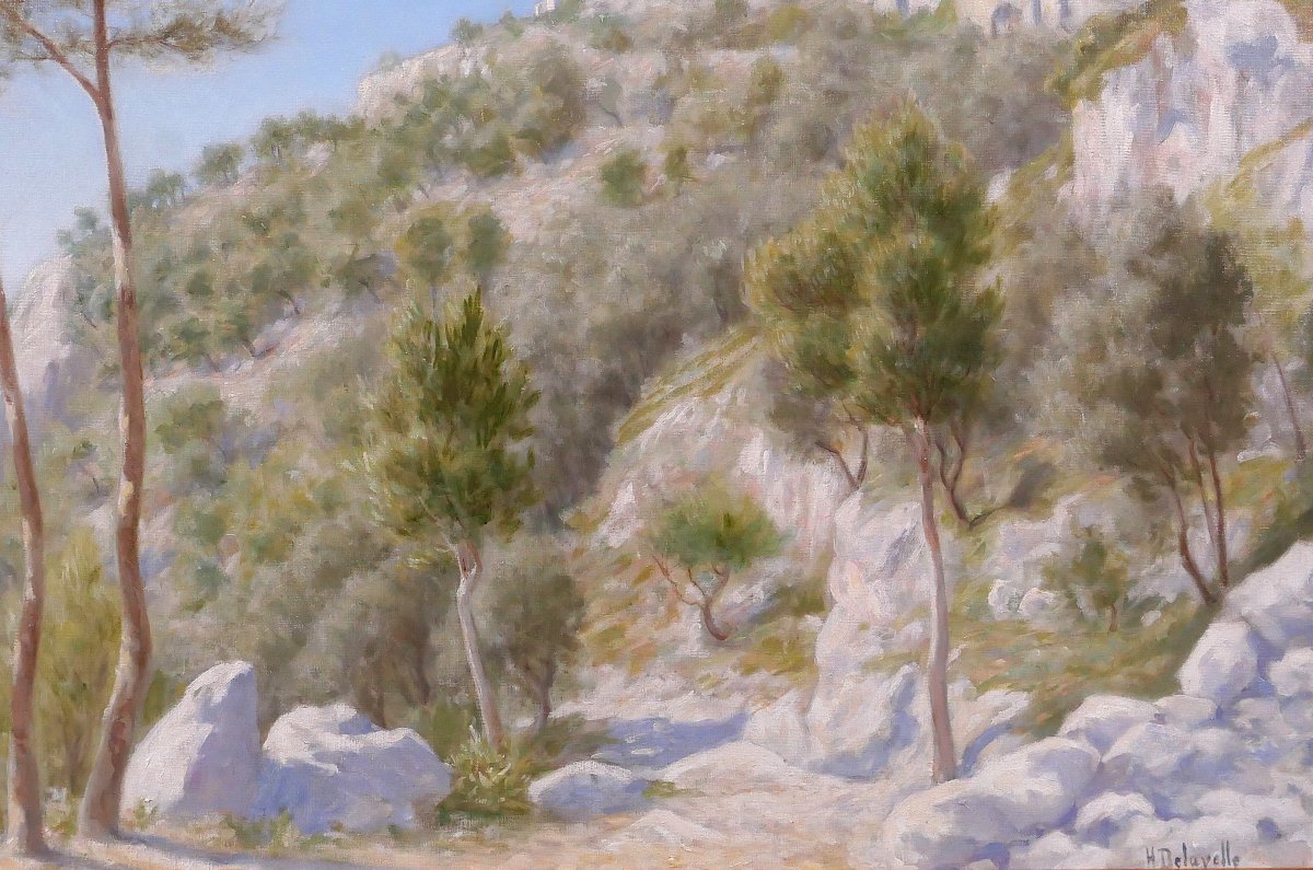 Henri-victor Delavelle 1868-1919 Eze, Var, Landscape With Trees, Painting, Circa 1900, Toulon, Sea-photo-3