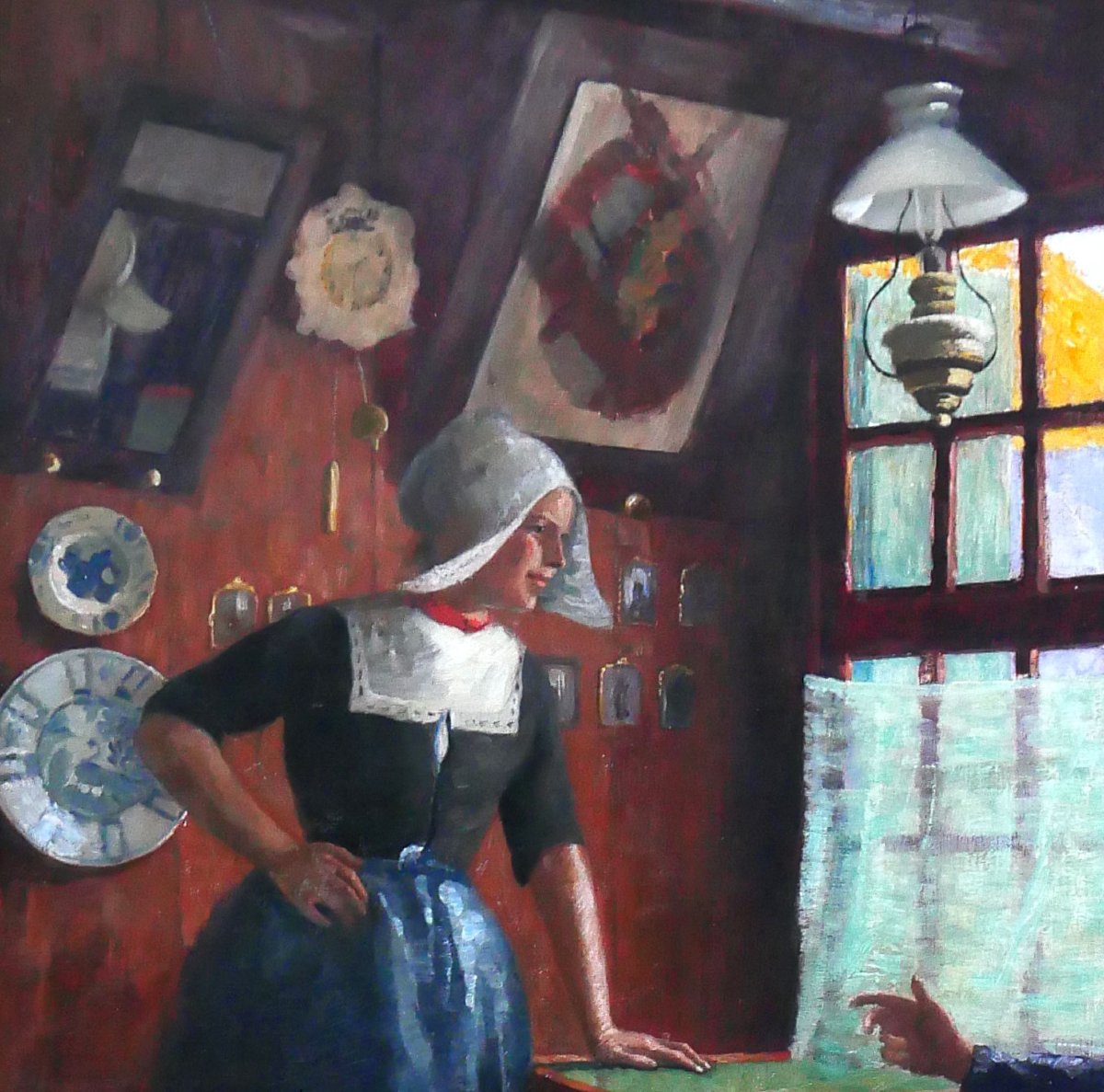 Reinhold Bressler 1868-1945 Netherlands, Couple Talking, Light Effect, Painting, Circa 1900-photo-3