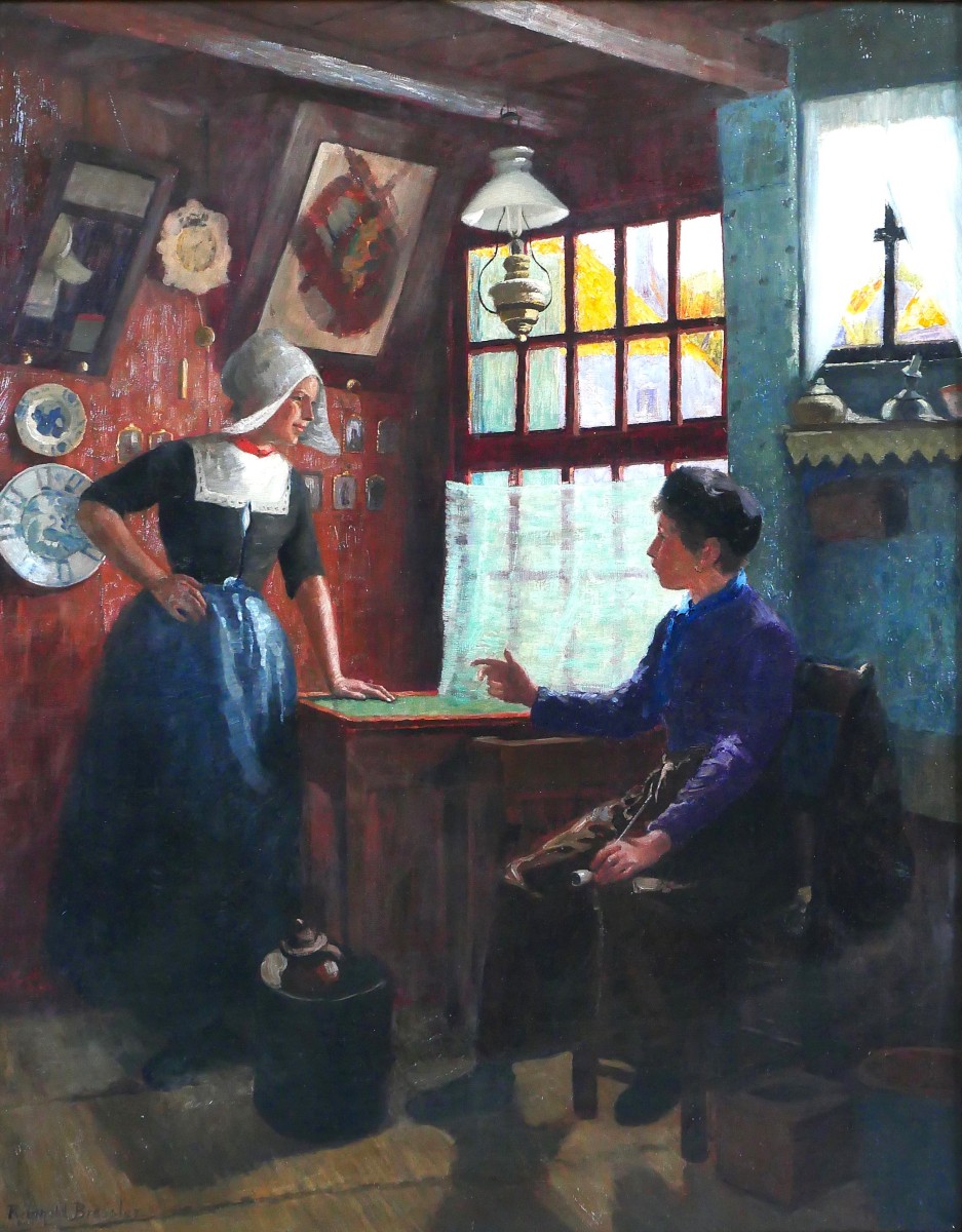 Reinhold Bressler 1868-1945 Netherlands, Couple Talking, Light Effect, Painting, Circa 1900