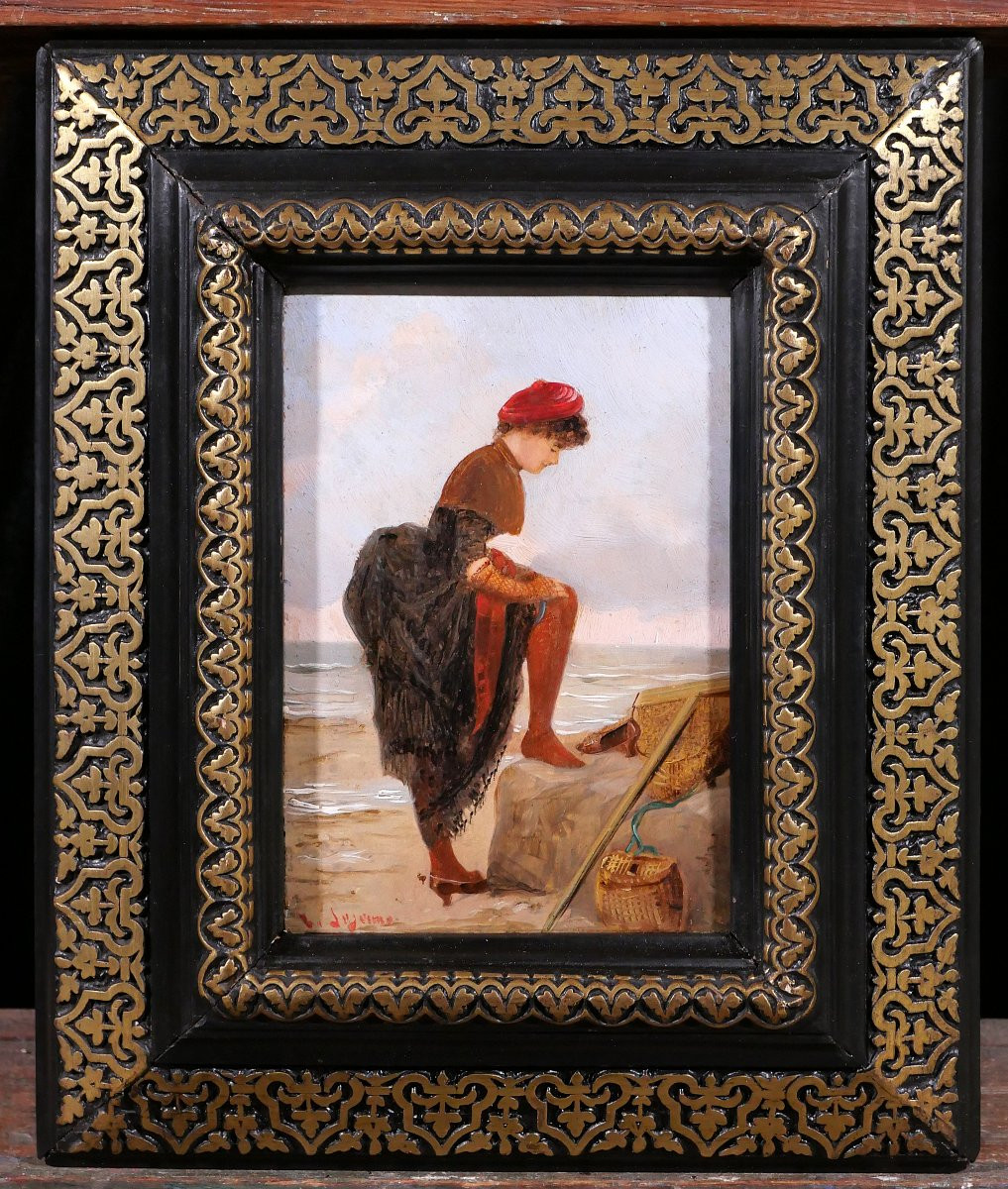 Adolphe-frédéric Lejeune 1849-1913 Woman On The Beach, Painting, Portrait Sea Impressionism-photo-2