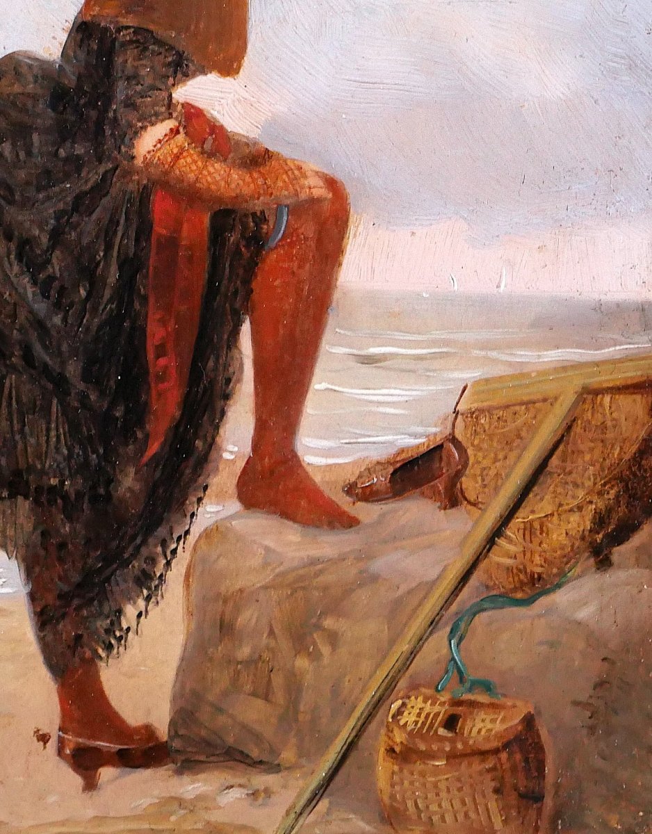 Adolphe-frédéric Lejeune 1849-1913 Woman On The Beach, Painting, Portrait Sea Impressionism-photo-3