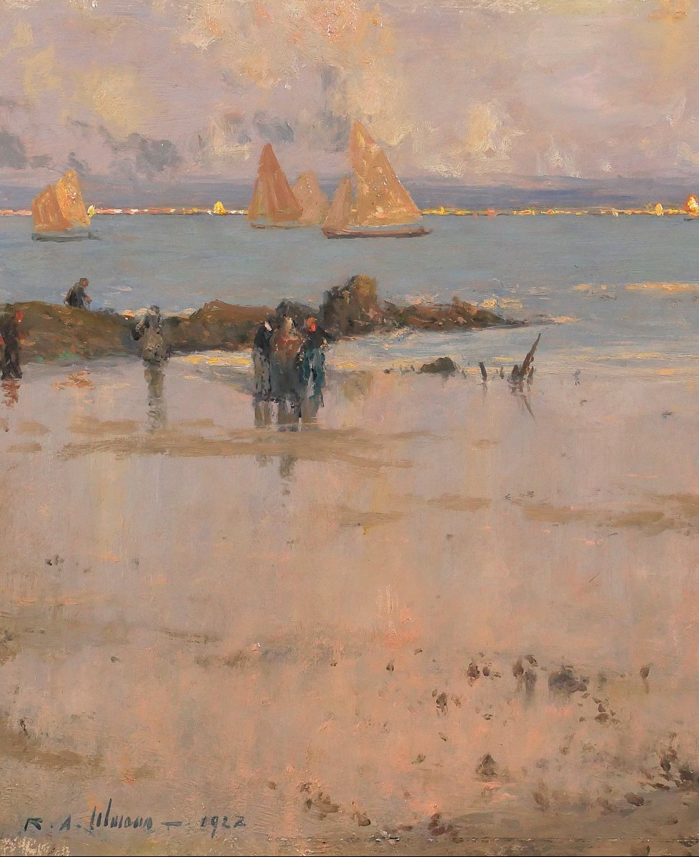 Raoul-andré Ulmann 1867-1941 Evening In Larmor, Painting 1928 Brittany Morbihan Seascape-photo-3