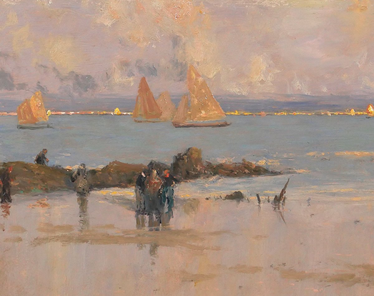 Raoul-andré Ulmann 1867-1941 Evening In Larmor, Painting 1928 Brittany Morbihan Seascape-photo-1