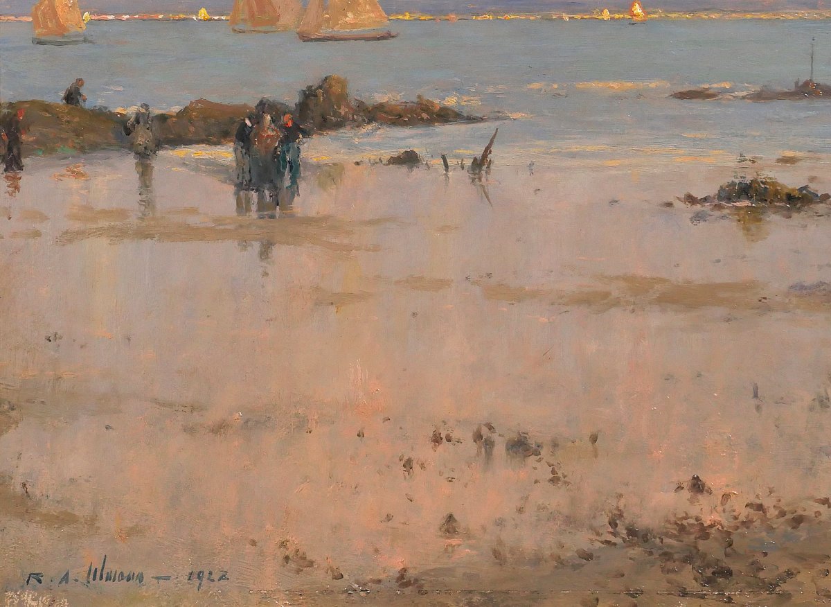 Raoul-andré Ulmann 1867-1941 Evening In Larmor, Painting 1928 Brittany Morbihan Seascape-photo-4