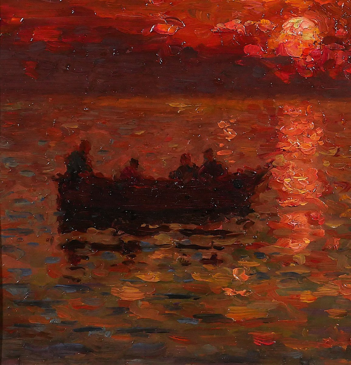 Charles Signoret 1867-1932 Seascape At Sunset, Painting, C.1900 Seascape Boat Impressionnism-photo-3