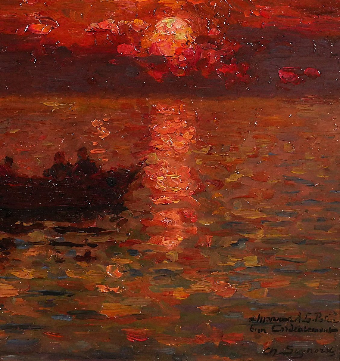 Charles Signoret 1867-1932 Seascape At Sunset, Painting, C.1900 Seascape Boat Impressionnism-photo-4