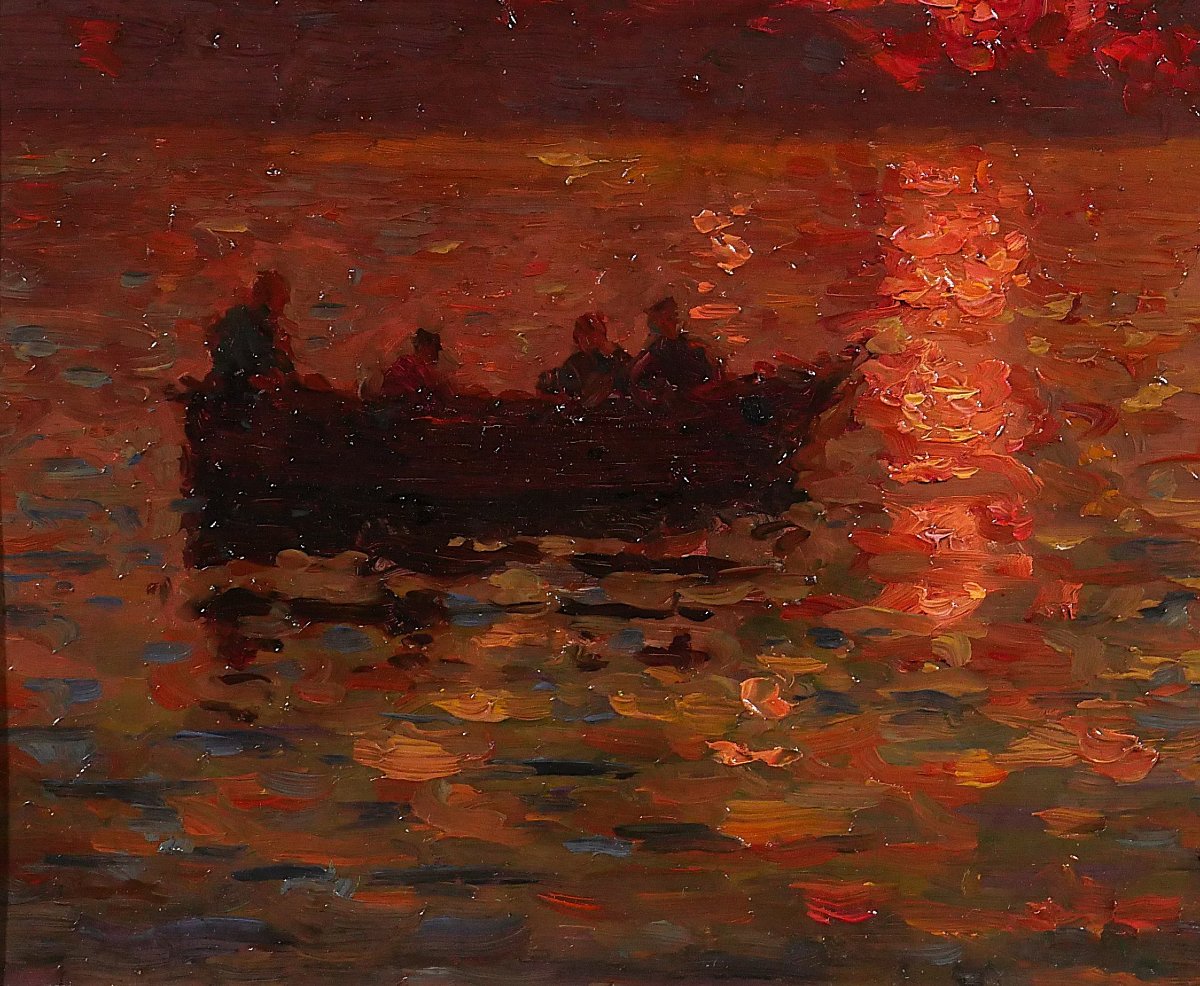Charles Signoret 1867-1932 Seascape At Sunset, Painting, C.1900 Seascape Boat Impressionnism-photo-4