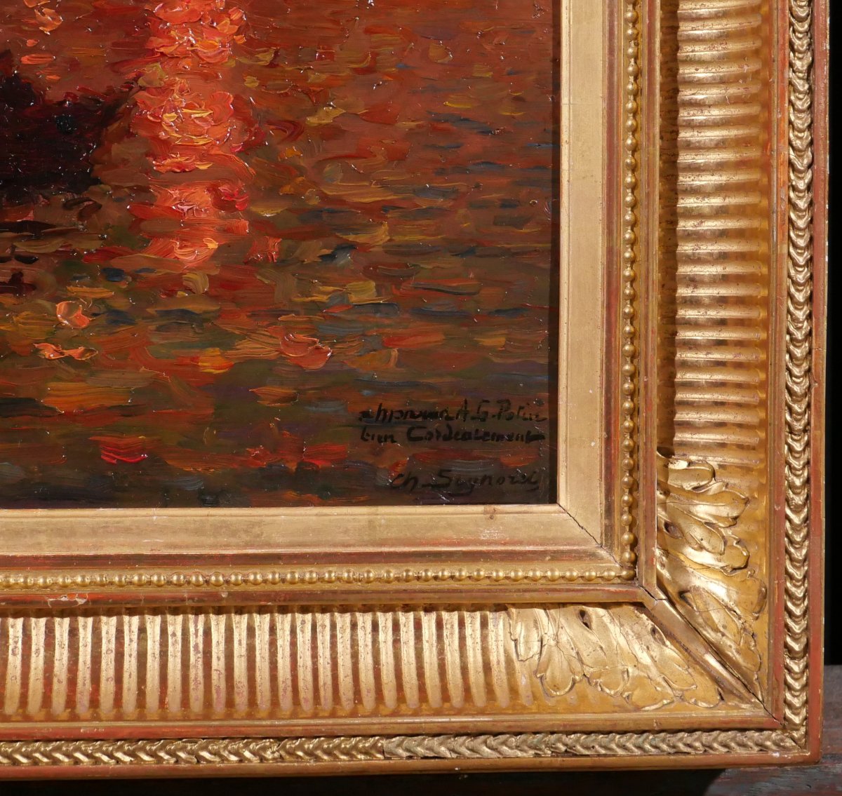 Charles Signoret 1867-1932 Seascape At Sunset, Painting, C.1900 Seascape Boat Impressionnism-photo-5