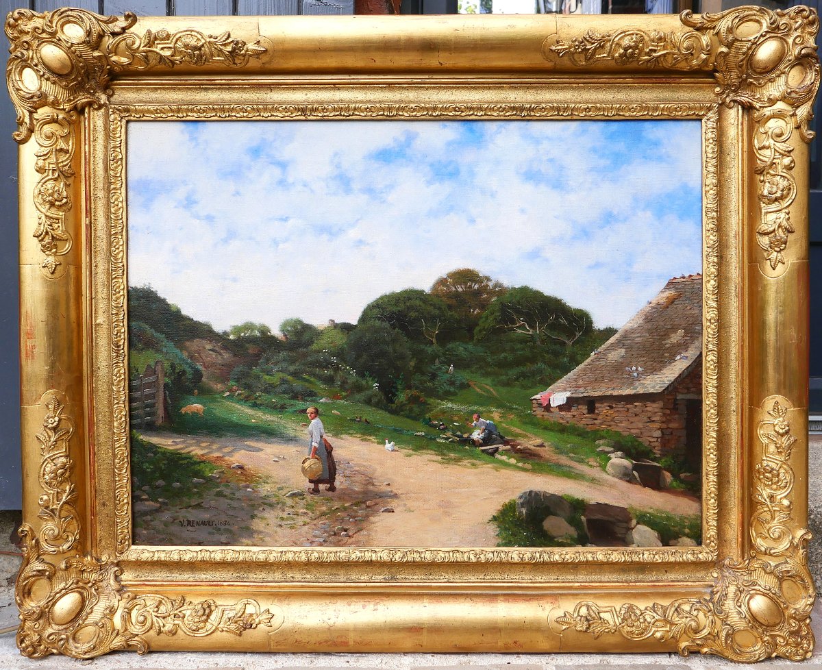 Victor Renault Des Graviers 1816-1904 Landscape At Farm, Painting, 1886 Impressionism Barbizon-photo-2
