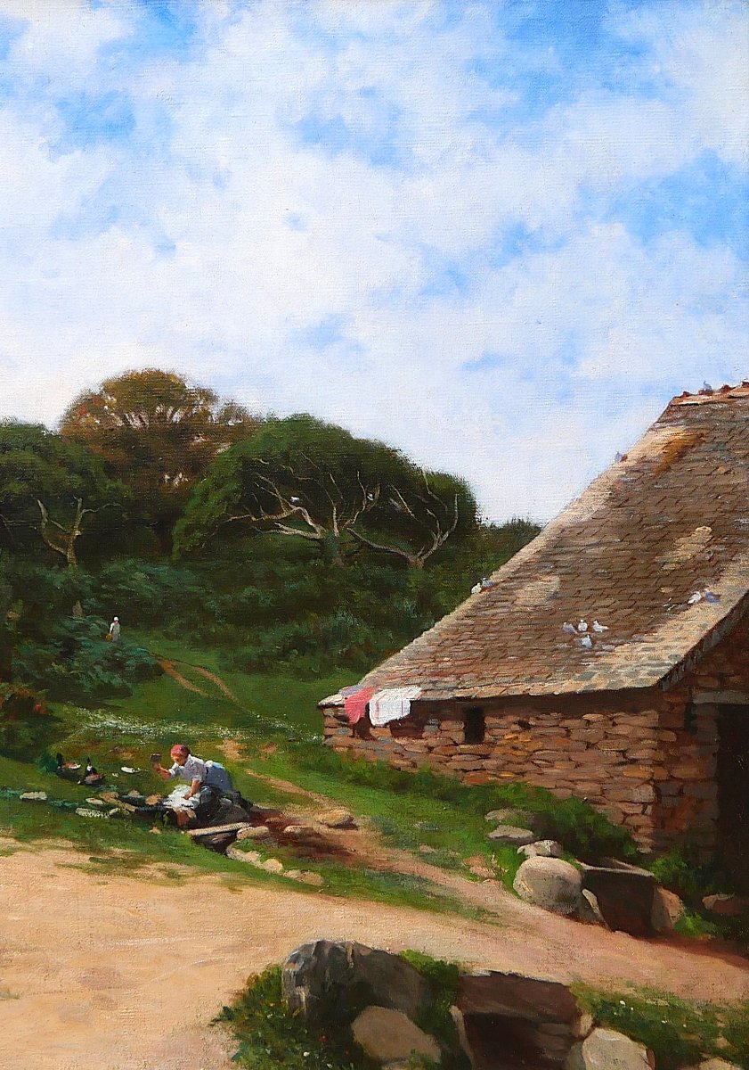 Victor Renault Des Graviers 1816-1904 Landscape At Farm, Painting, 1886 Impressionism Barbizon-photo-4