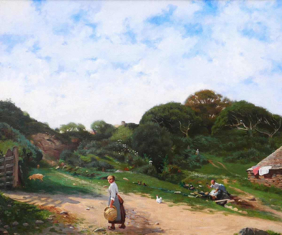 Victor Renault Des Graviers 1816-1904 Landscape At Farm, Painting, 1886 Impressionism Barbizon-photo-1