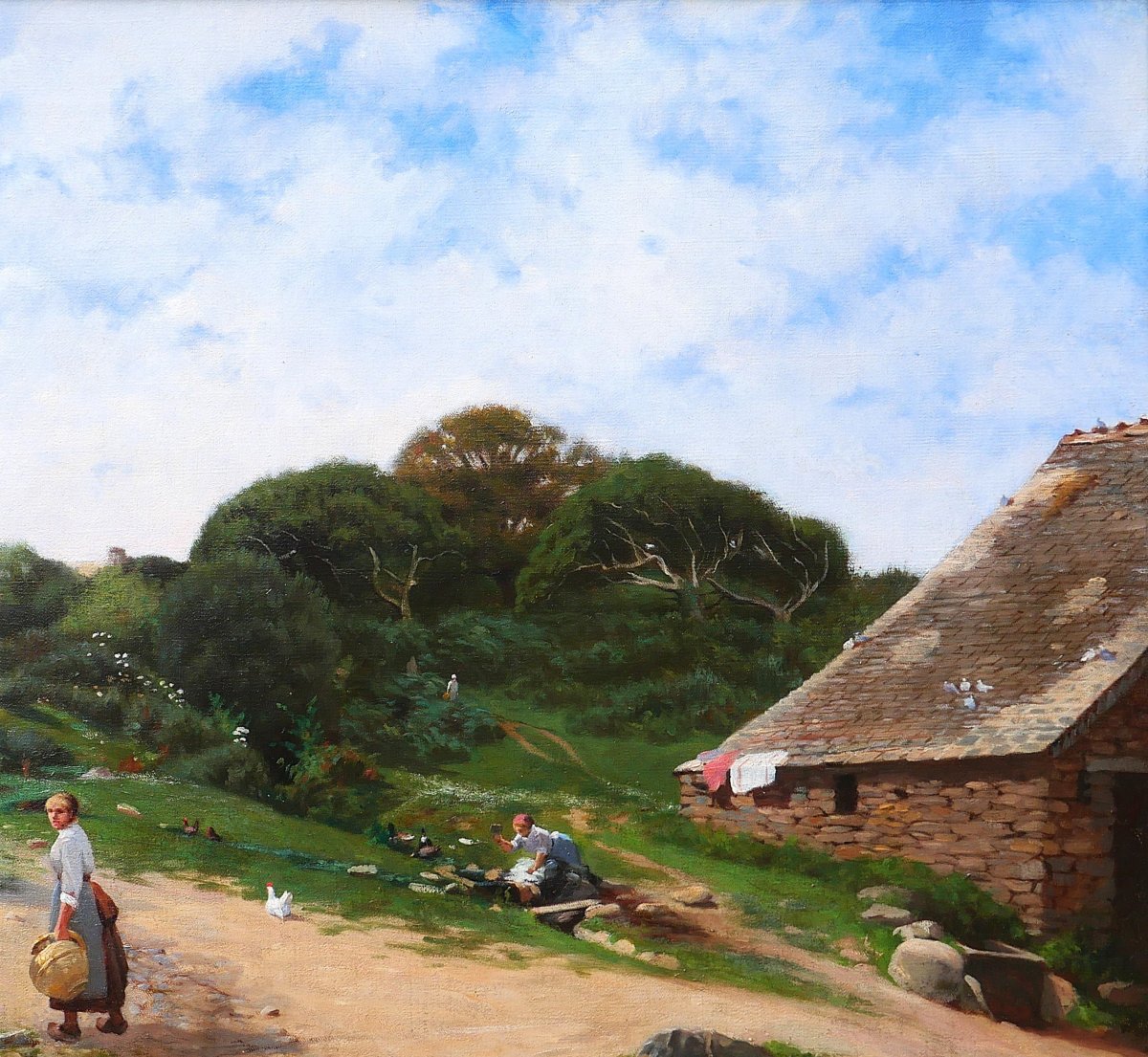Victor Renault Des Graviers 1816-1904 Landscape At Farm, Painting, 1886 Impressionism Barbizon-photo-2