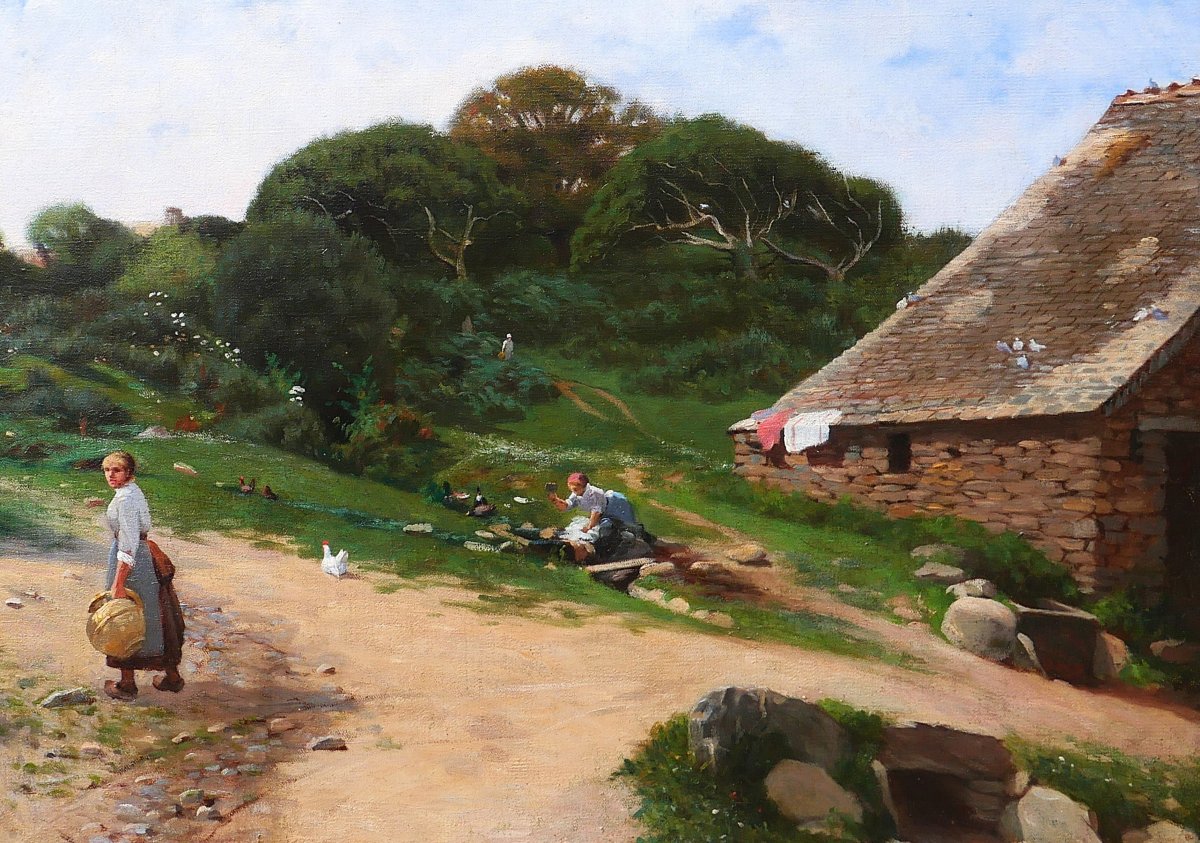 Victor Renault Des Graviers 1816-1904 Landscape At Farm, Painting, 1886 Impressionism Barbizon-photo-3