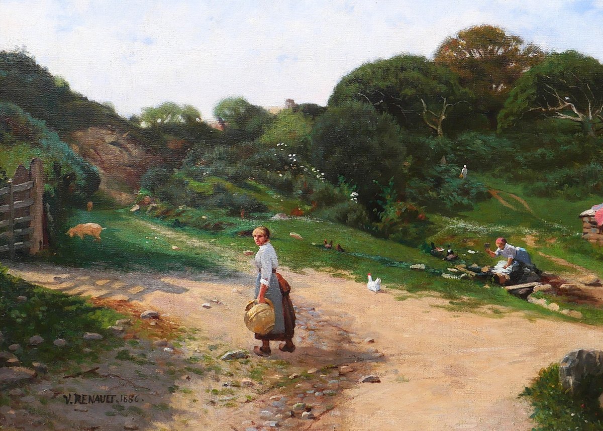 Victor Renault Des Graviers 1816-1904 Landscape At Farm, Painting, 1886 Impressionism Barbizon-photo-4