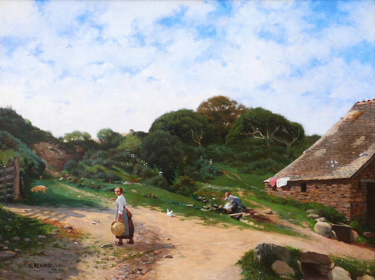 Victor Renault Des Graviers 1816-1904 Landscape At Farm, Painting, 1886 Impressionism Barbizon