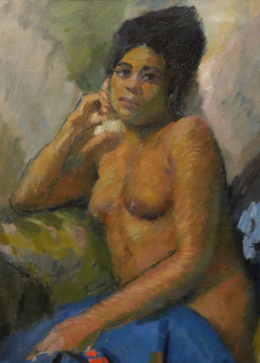 Elie Anatole Pavil 1873-1948 Portrait Of Aïcha, Nude Woman, Painting 1930 Paris Montparnasse School-photo-1