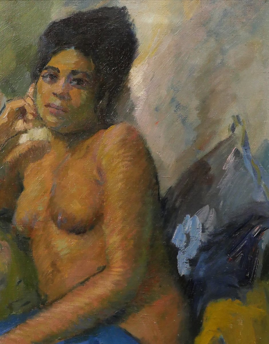 Elie Anatole Pavil 1873-1948 Portrait Of Aïcha, Nude Woman, Painting 1930 Paris Montparnasse School-photo-2