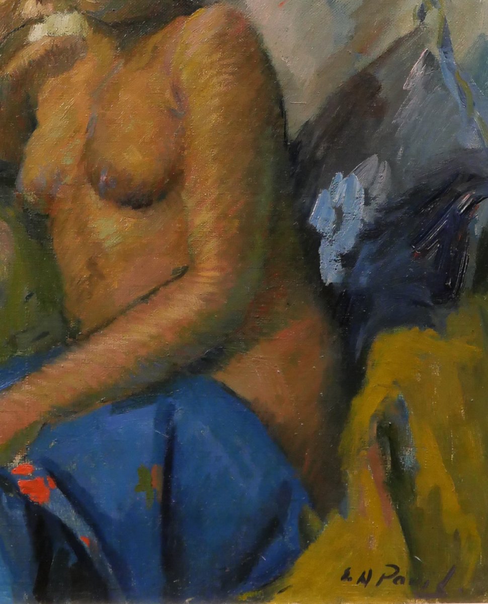 Elie Anatole Pavil 1873-1948 Portrait Of Aïcha, Nude Woman, Painting 1930 Paris Montparnasse School-photo-3