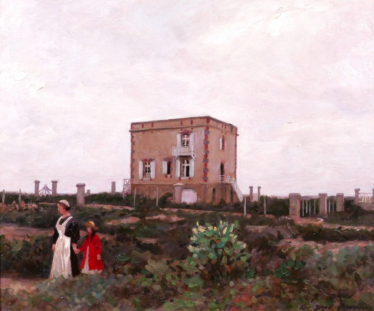 Alexandre BRUN 1853-1941 Bretagne, Quiberon, la maison de l'artiste tableau, vers 1900, paysage