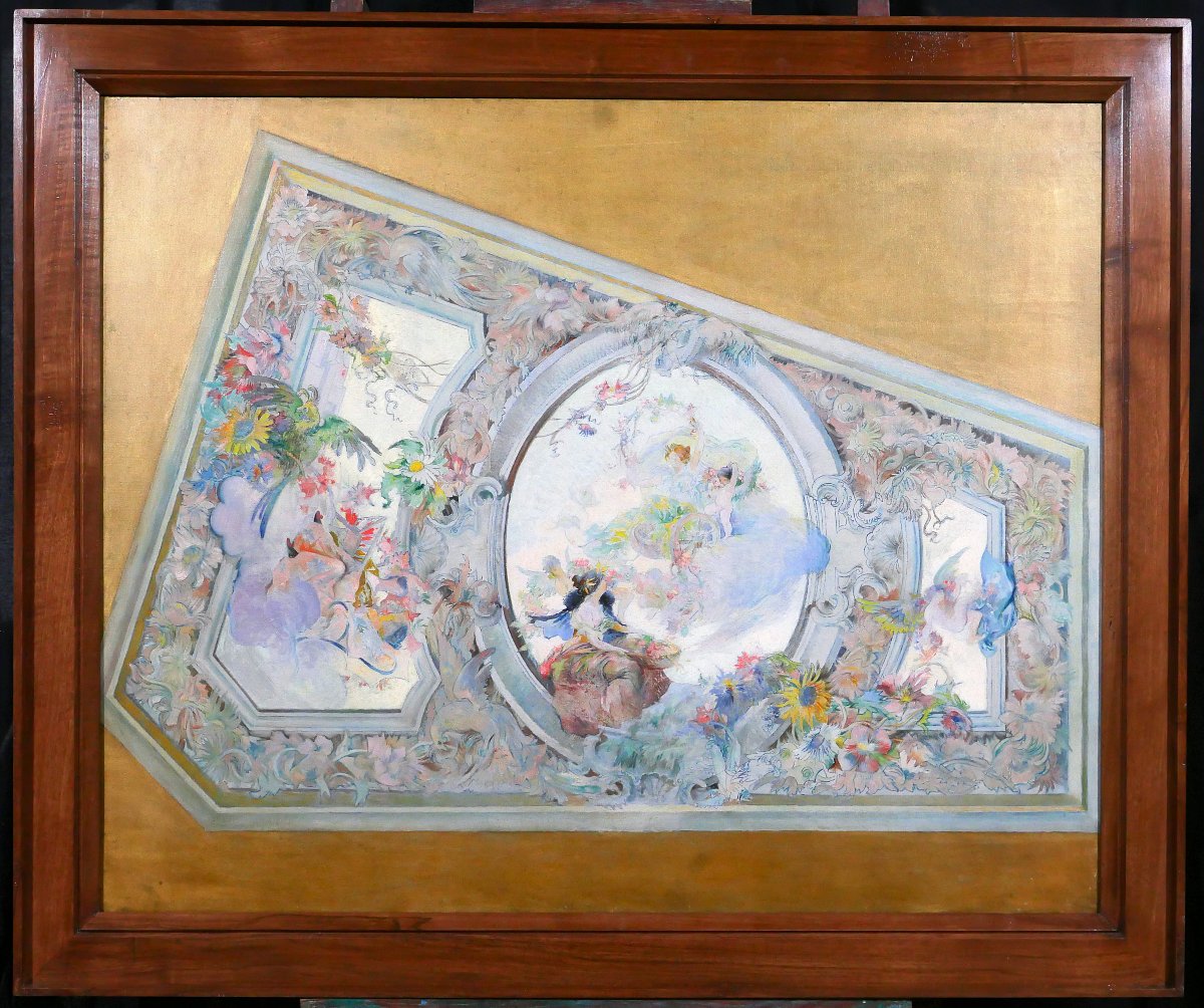 Ecole française vers 1890-1900, Etude de plafond pour le Salon de Flore, tableau décoration-photo-2