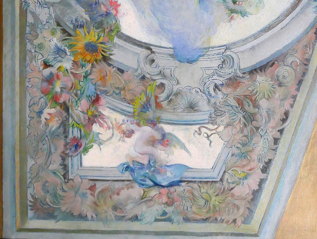 Ecole française vers 1890-1900, Etude de plafond pour le Salon de Flore, tableau décoration-photo-4
