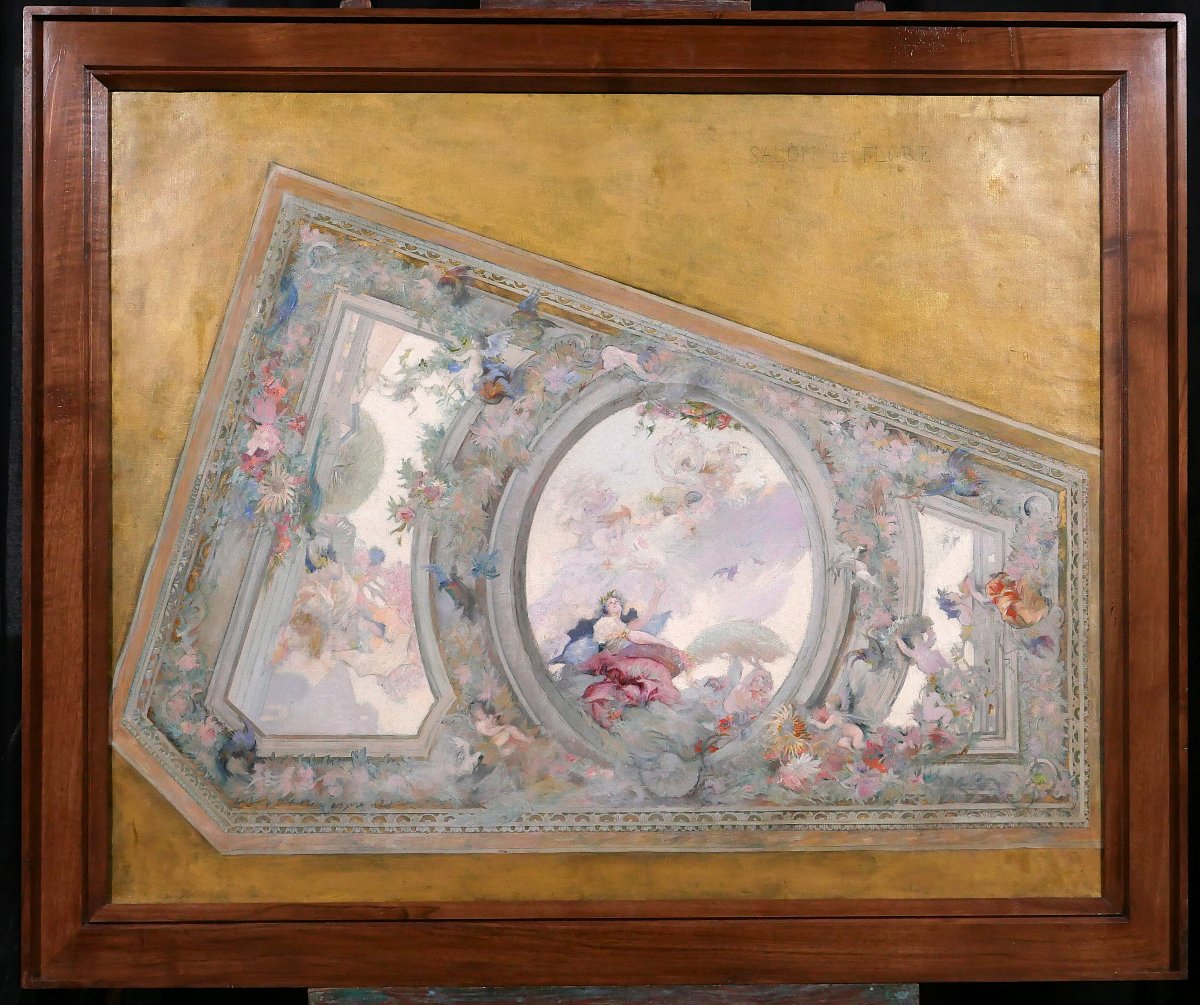 French School Circa 1890-1900, Ceiling Study For The Salon De Flore, Decorative Painting-photo-2