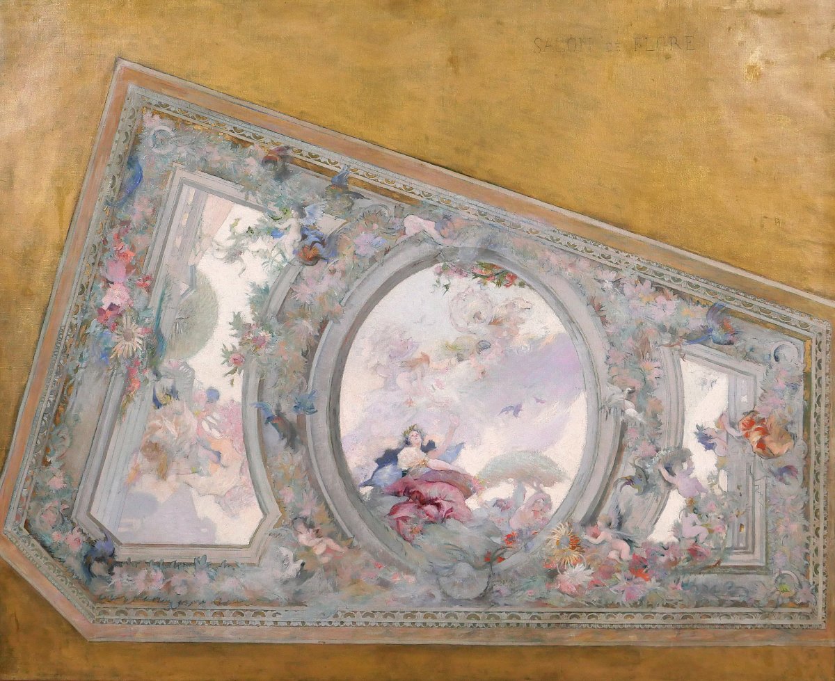 French School Circa 1890-1900, Ceiling Study For The Salon De Flore, Decorative Painting-photo-3