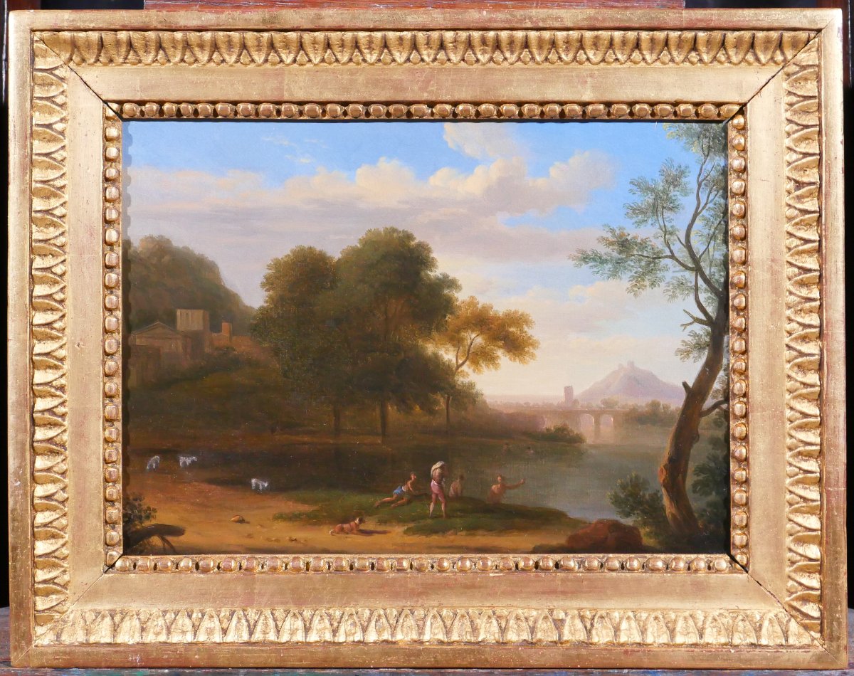Pierre-Hen﻿ri de Valenciennes (attribué à) 1750-1819 Paysage aux baigneurs, tableau, homme nu-photo-2